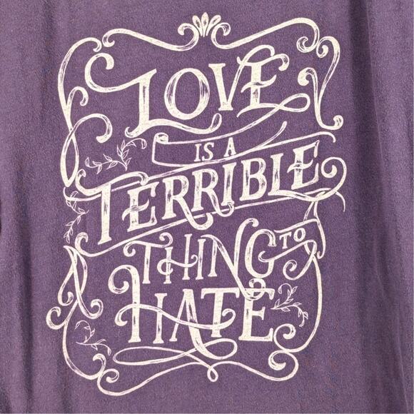 TORRID 3 Purple Graphic Tee Womens Love Is A Terrible Thing To Hate Cotton Shirt - Picture 2 of 4